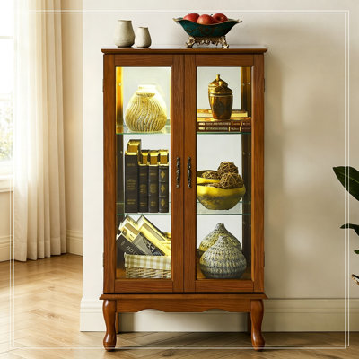 Lighted Diapaly Cabinet with Adjustable Shelves and Double Glass Doors