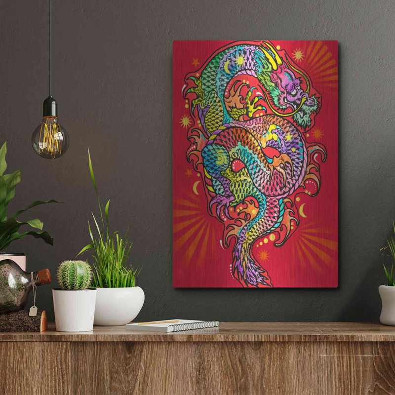 Art mural en métal de luxe «Red Dragon» par Dean Russo, art mural en métal, 12 po x 16 po, H 16 po x l 12 po
