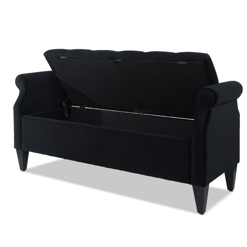Banc de rangement à couvercle rabattable Maconay, Velours noir anthracite