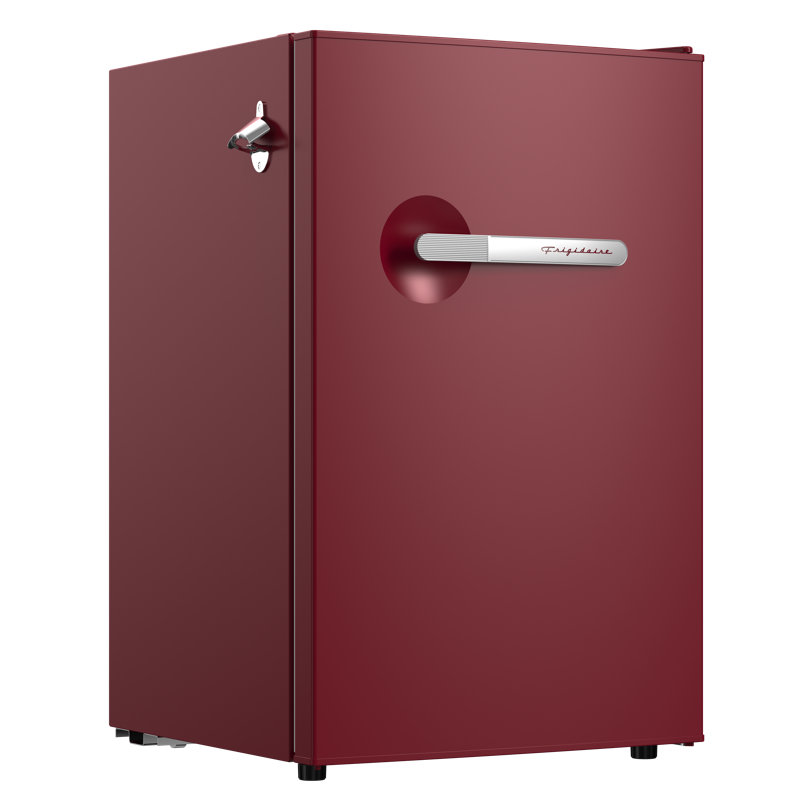 Frigidaire Pi. Réfrigérateur compact rétro avec compartiment réfrigérateur, mini réfrigérateur avec ouvre-bouteille latéral intégré, merlot