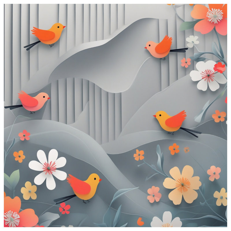 Housses de couette en papier découpé avec oiseaux et fleurs, Très grand lit