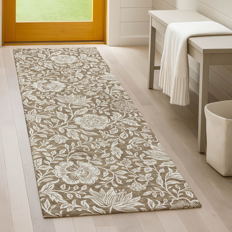 Machine Washable Indoor/Outdoor Chantille ACN2572 Floral Rug, Mocha, 2'3" x 7'6" Runner
