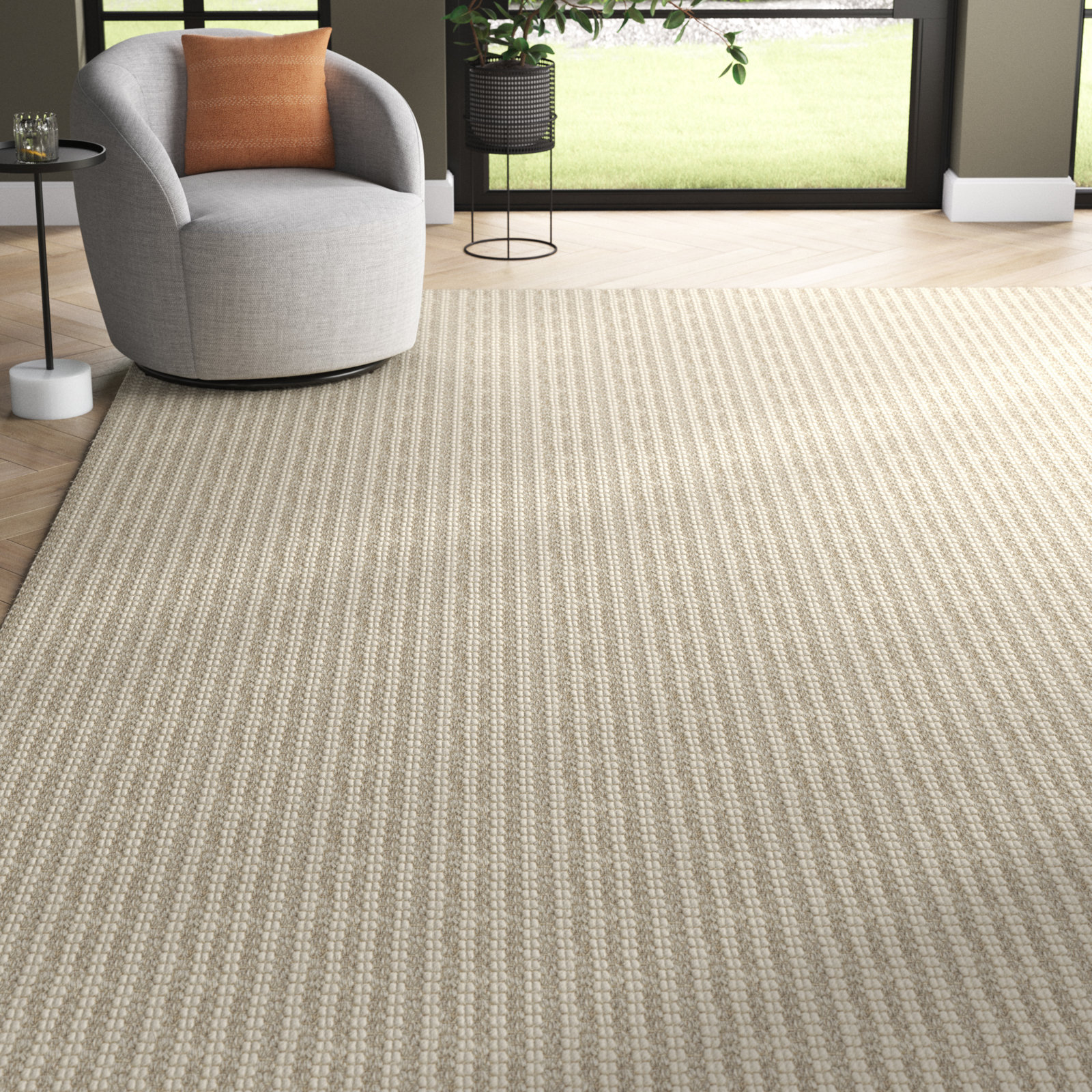 Alton Cream Hand-Woven Striped Wool Jute Rug, Rectangle 8' x 10'