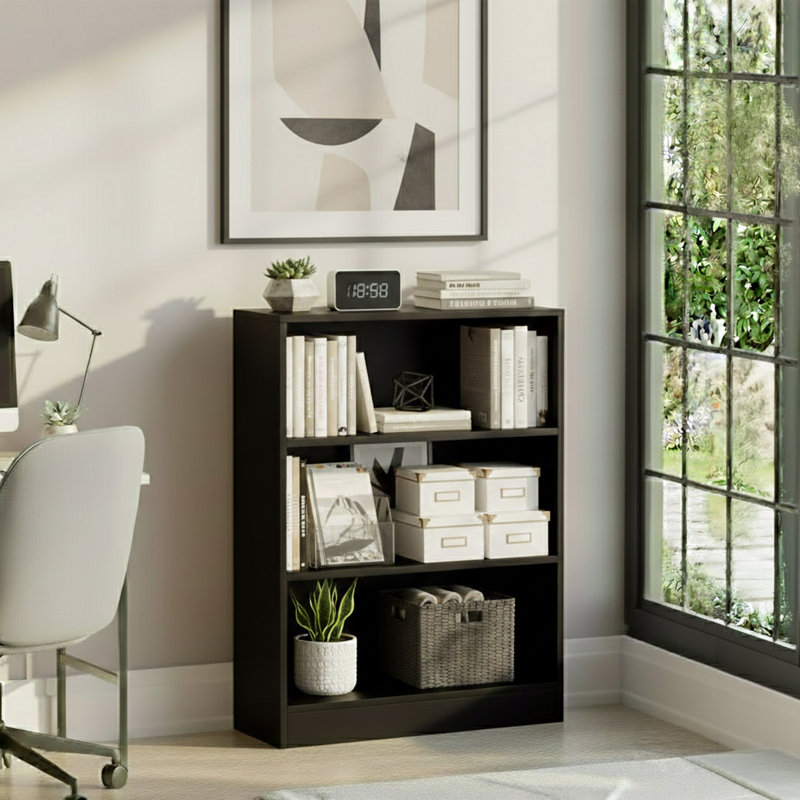 142cm H x 60cm W Standard Bookcase, Black, (3 Shelves) 75cm H x 60cm W x 24cm D
