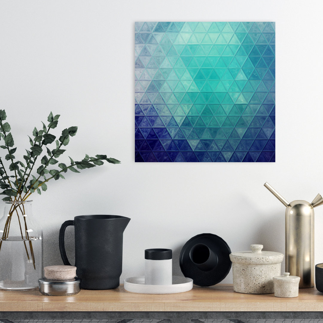 Blue Teal Gradient Triangles Abstract Colorful Geometric Wall Art Print