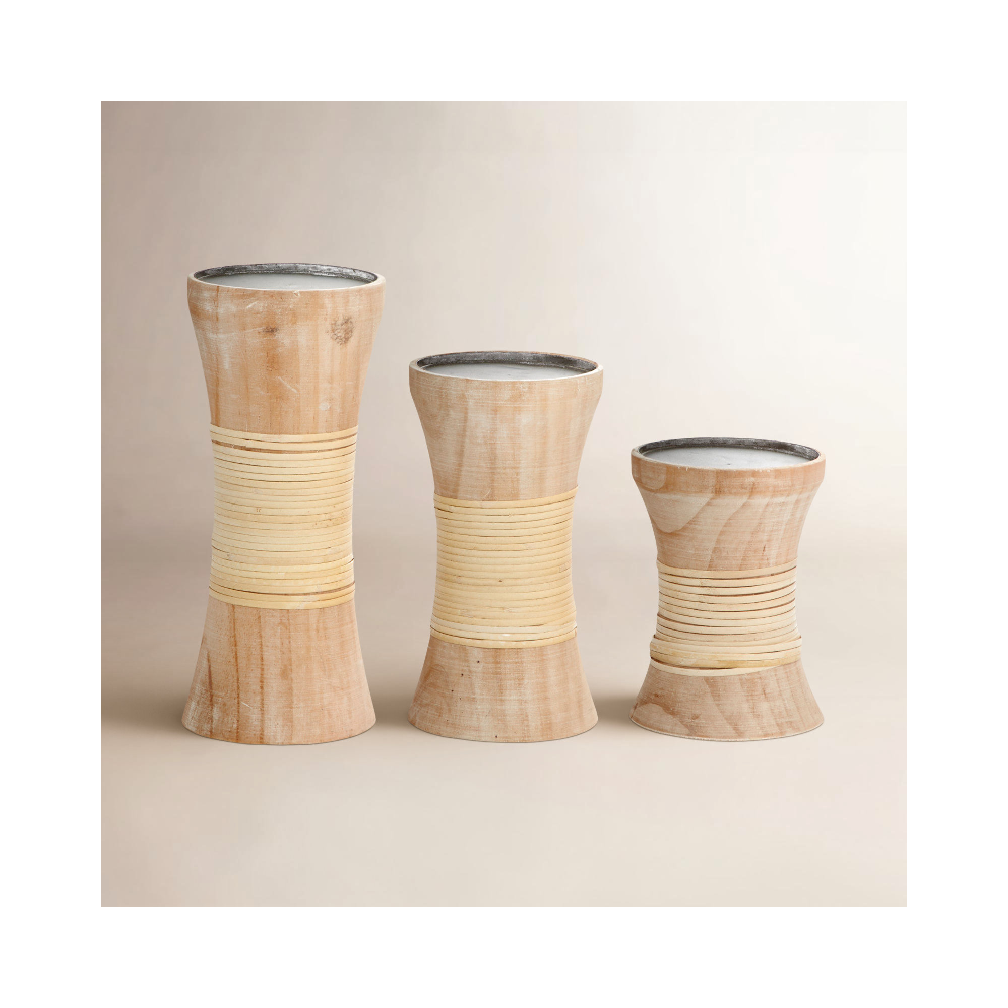 3 Piece Wood Tabletop Candlestick Set