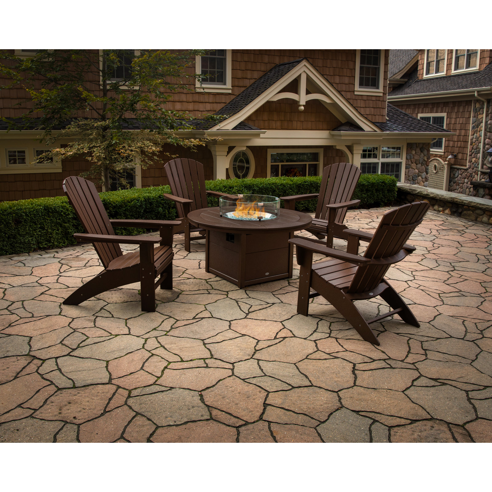 POLYWOOD® Tables Round 48" Fire Pit Table, Mahogany