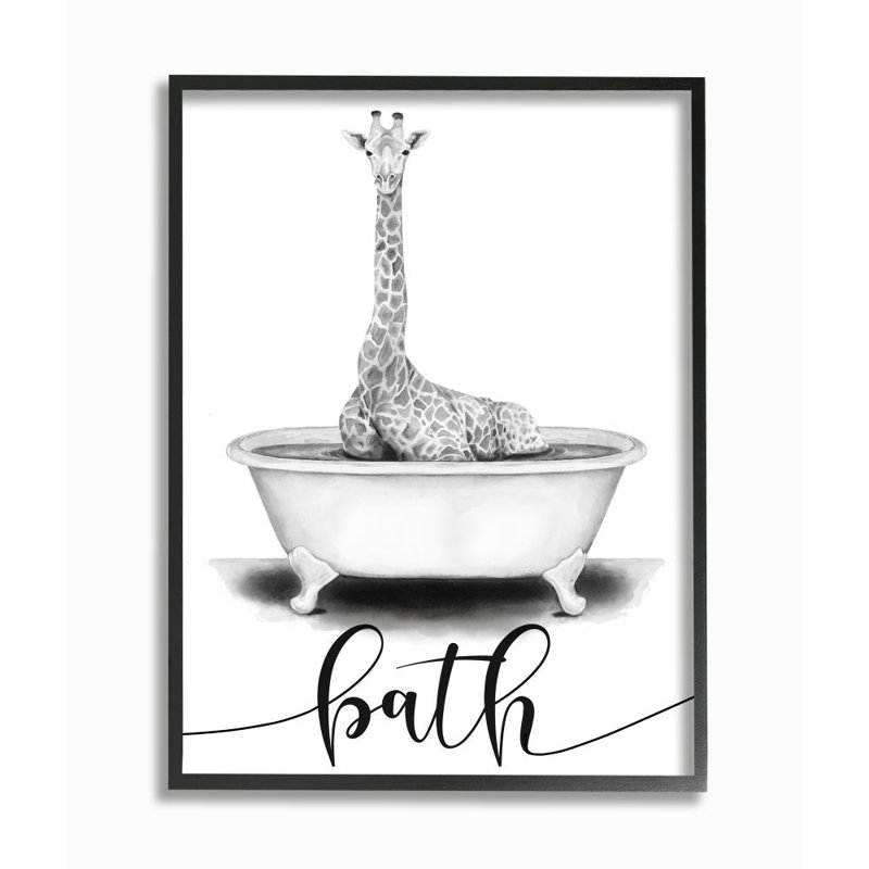 Reproduction d’art graphique girafe de bain croquis de Rachel Nieman, H 14 po x l 11 po x P 1,5 po
