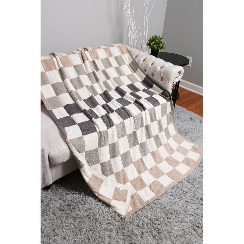 Jeté de luxe multicolore à carreaux , Gris/beige