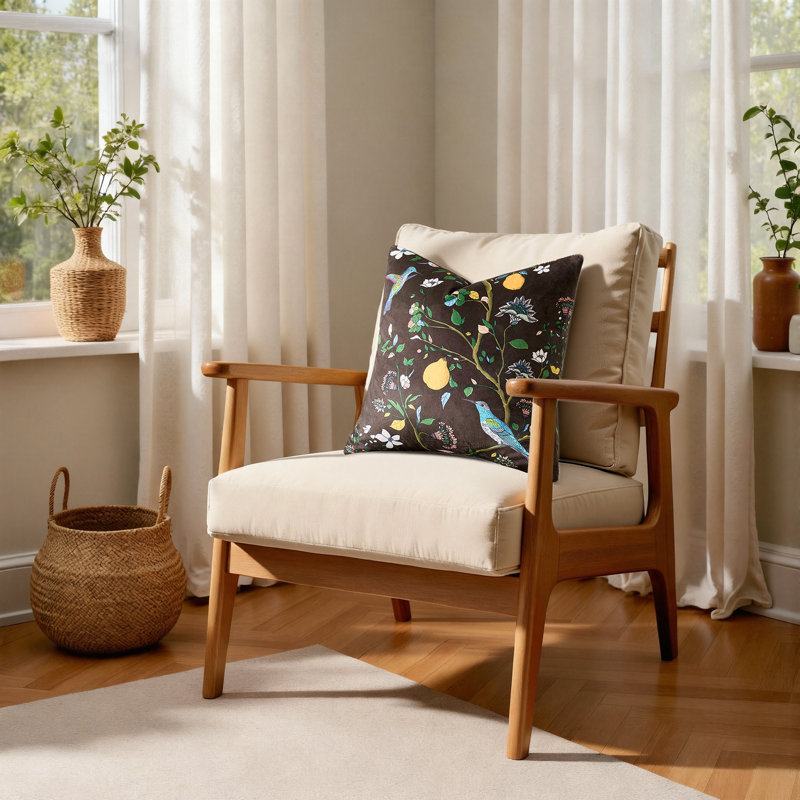 Velvet Floral Hummingbird Pillow Covers, Whimsical Home Decorative Sofa Bed Covers, Brown, Square 18"
