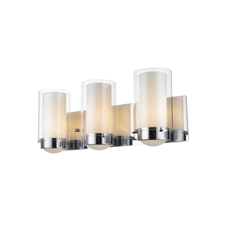 Applique murale 3 lumières en nickel satiné avec abat-jour en verre transparent, H 7,5 po x l 21,5 po x P 5,25 po, 3 lumières