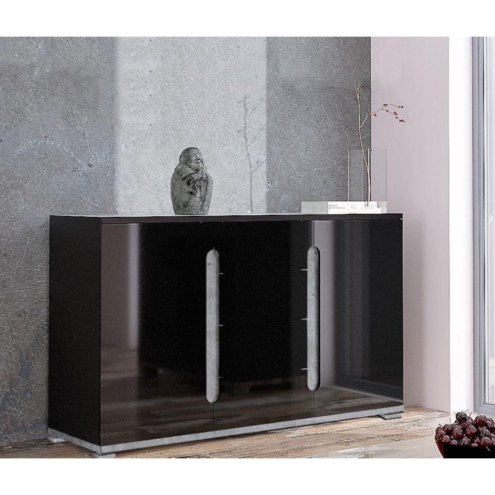 Ebern Designs Black High Gloss Sideboard With Two Grey Door