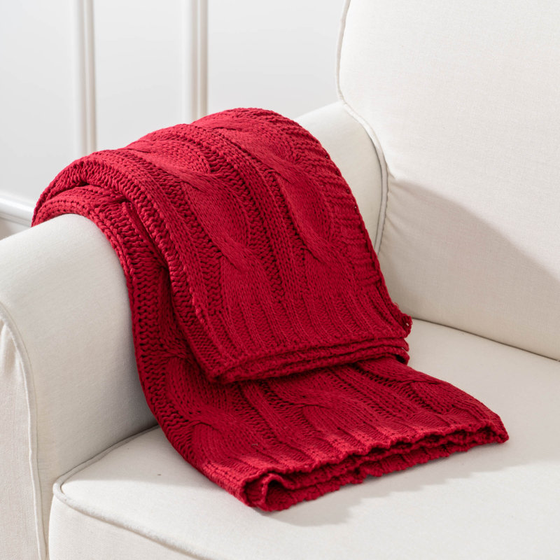 Red Cable Knit Acrylic Throw Blanket 50"x60"