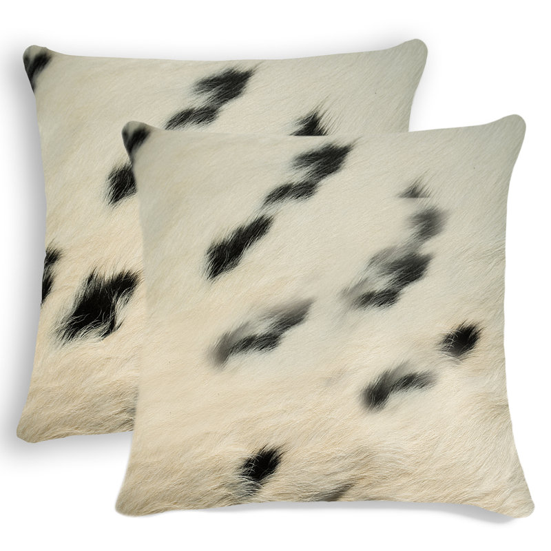 Set of Two 18" Cowhide Throw Pillows, White/Black
