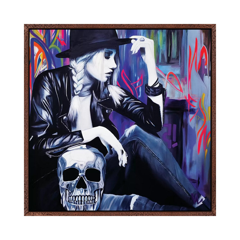 Skull in the Light 1 Piece Painting on Canvas, 66.04cm H x 66.04cm W x 3.81cm D, Classic Brown Wood Framed