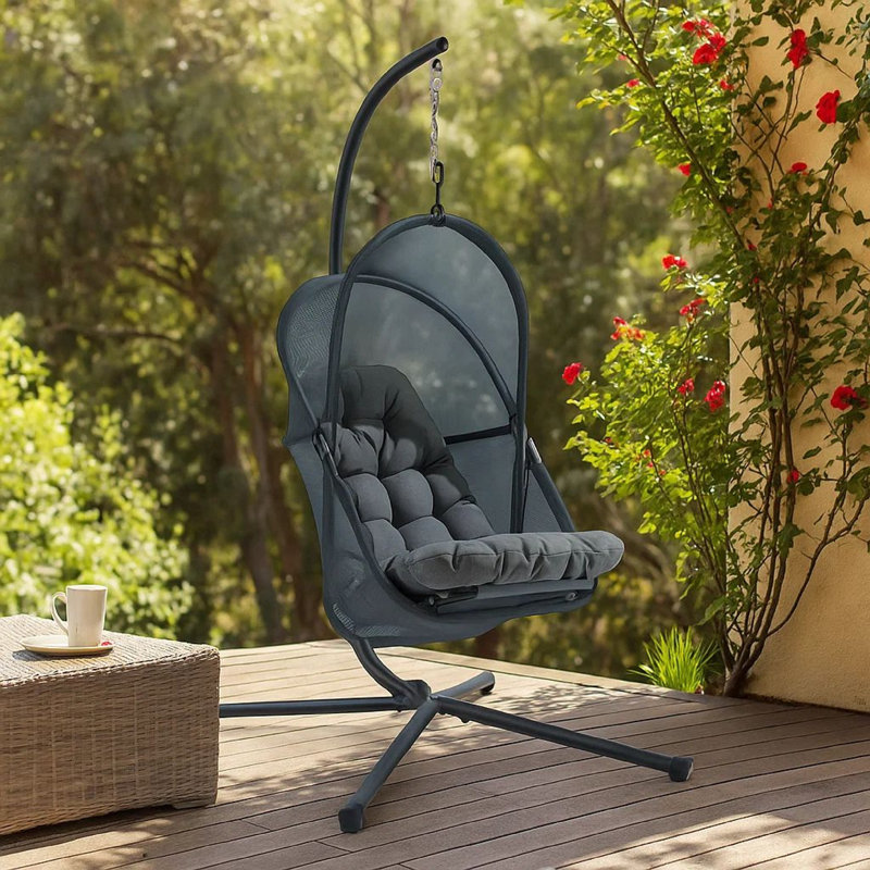 Balancelle d'extérieur avec support pliable Bery, Noir / gris foncé