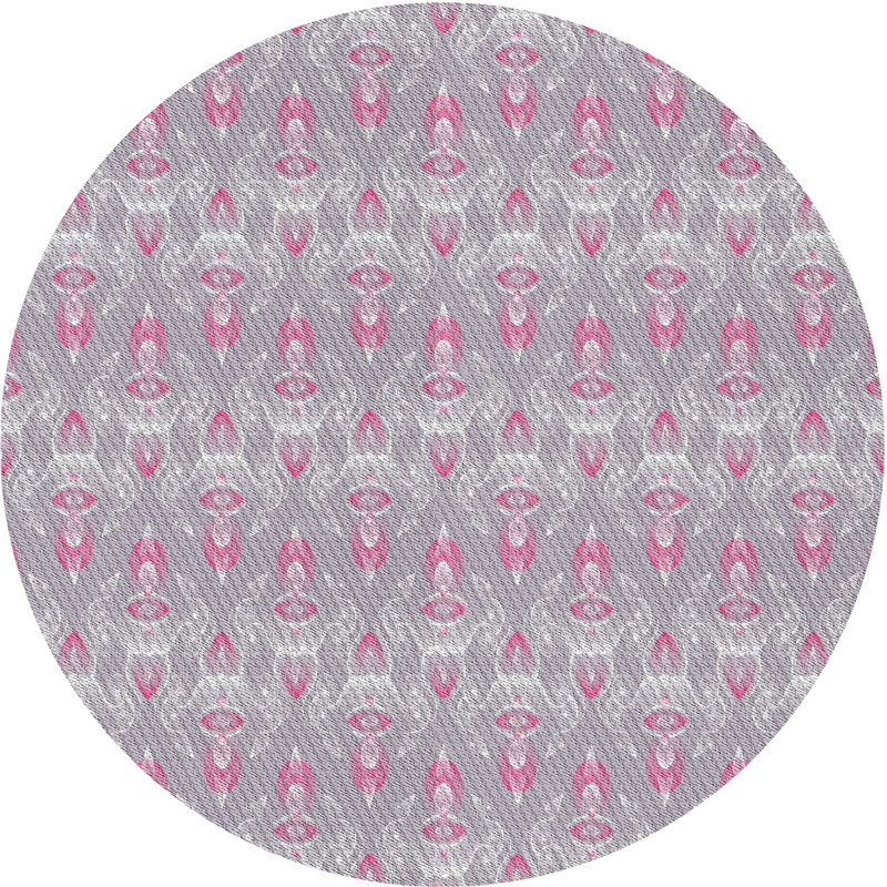 Tapis rose/zone grise à motifs, Rond 4 pi