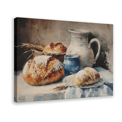 Canvas Wall Art Rustic Bread And Pitcher Still Life Oil Painting Vintage Poster Print Home Decor