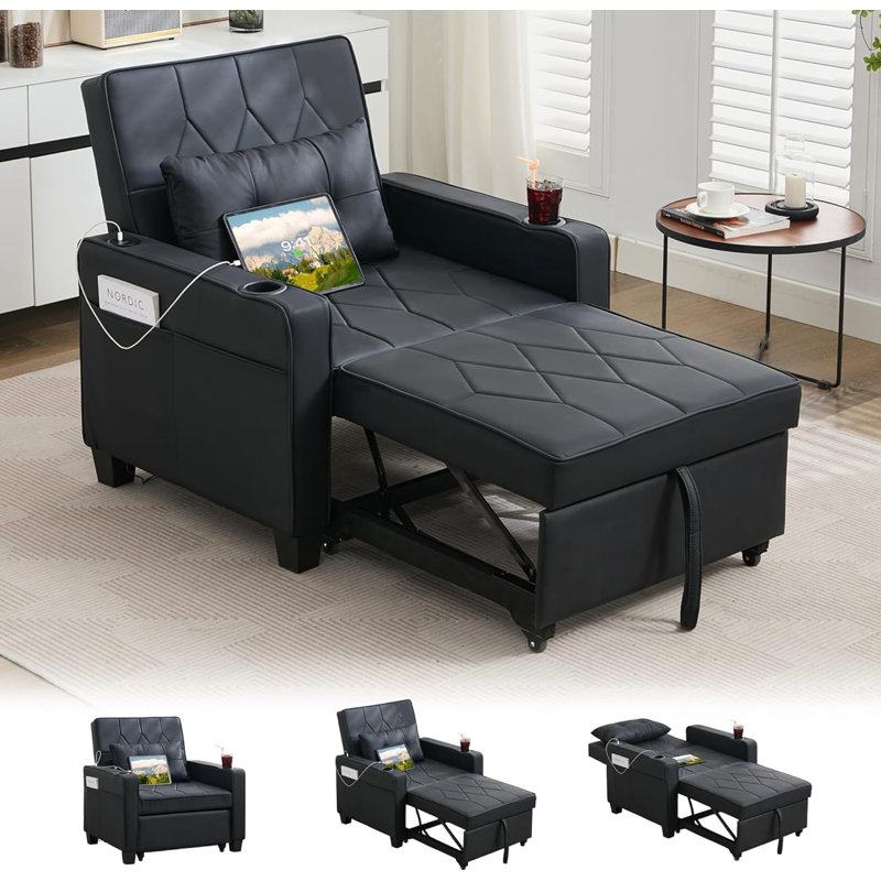 Upholstered Accent Chair, Faux Leather, Black