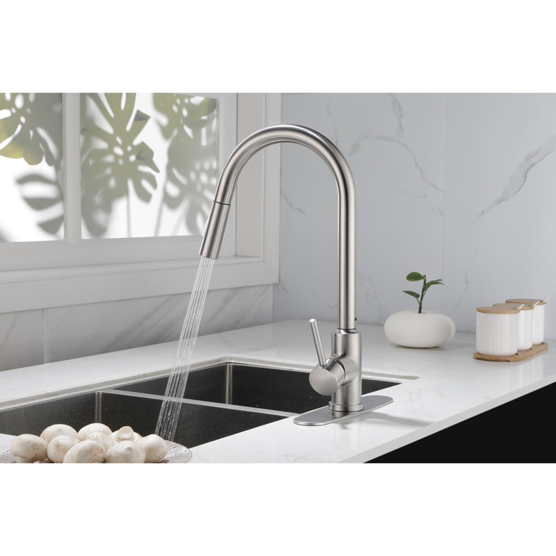 Pull Down Kitchen Faucet - Brushed Nickel, Stainless Steel Made, 360 Rotating Nozzle For Effortless Water Usage, Single Handle To Control Temperature And Flow, Rust Finish In Nickel Steel, Versatile
