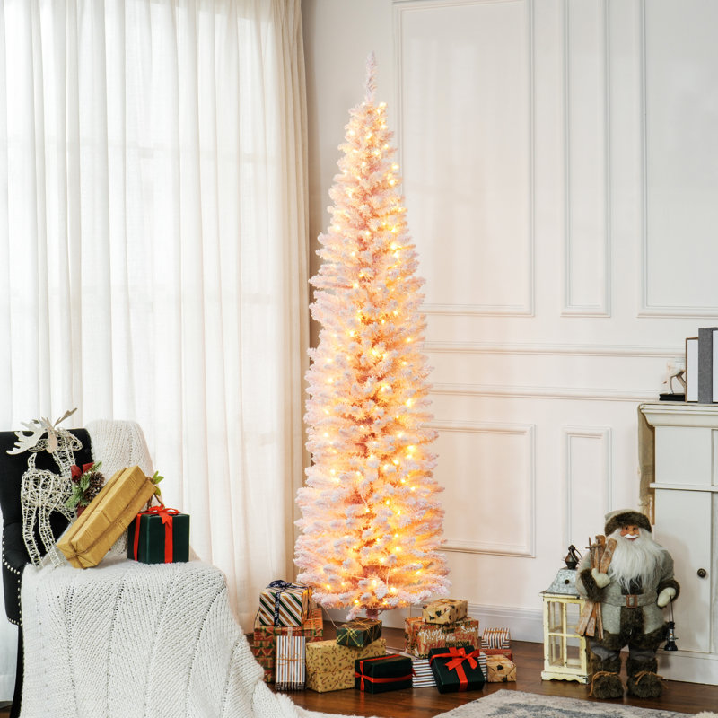 Arbre de Noël artificiel enneigé 7 'avec lumières DEL blanc chaud rose
