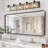 40" Vanity Fixture, 5- Bath Wall Sconce, Clear Glass Shades, Black & Wood Grain, Industrial Thirst Bathroom , Sconce With And Sparkle