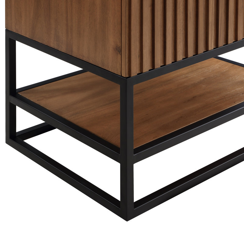 Terra 30'' W Single Vanity, Walnut, White Quartz/Single Faucet Mount, Matte Black
