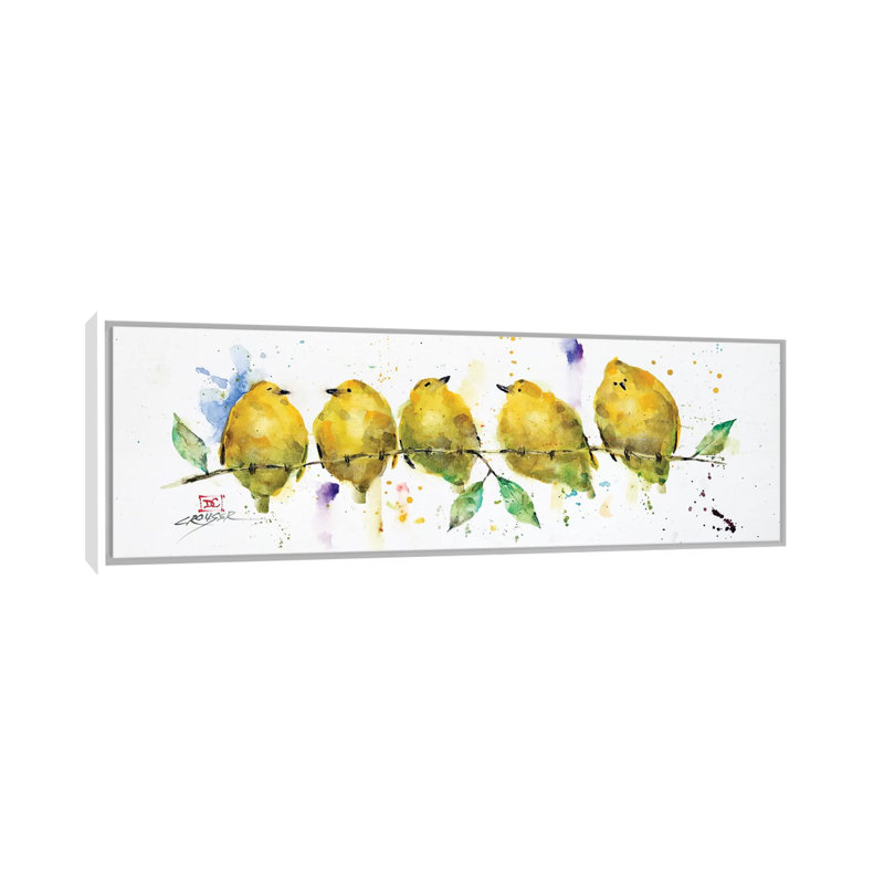 «Lemon Birds» - reproduction panoramique, H 20 po x l 60 po x P 1,5 po, Cadre blanc, Pas de tapis