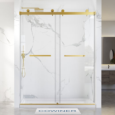 66-72 in. W x 76 in. H Double Sliding Frameless Shower Door in Brushed Gold with 3/8 in.（10mm）Clear Tempered Glass