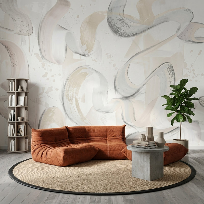Brushstroke Wallpaper Ribbon Swirls Bright Removable Wall Decor, Textured Non-Pasted, 100"x96"