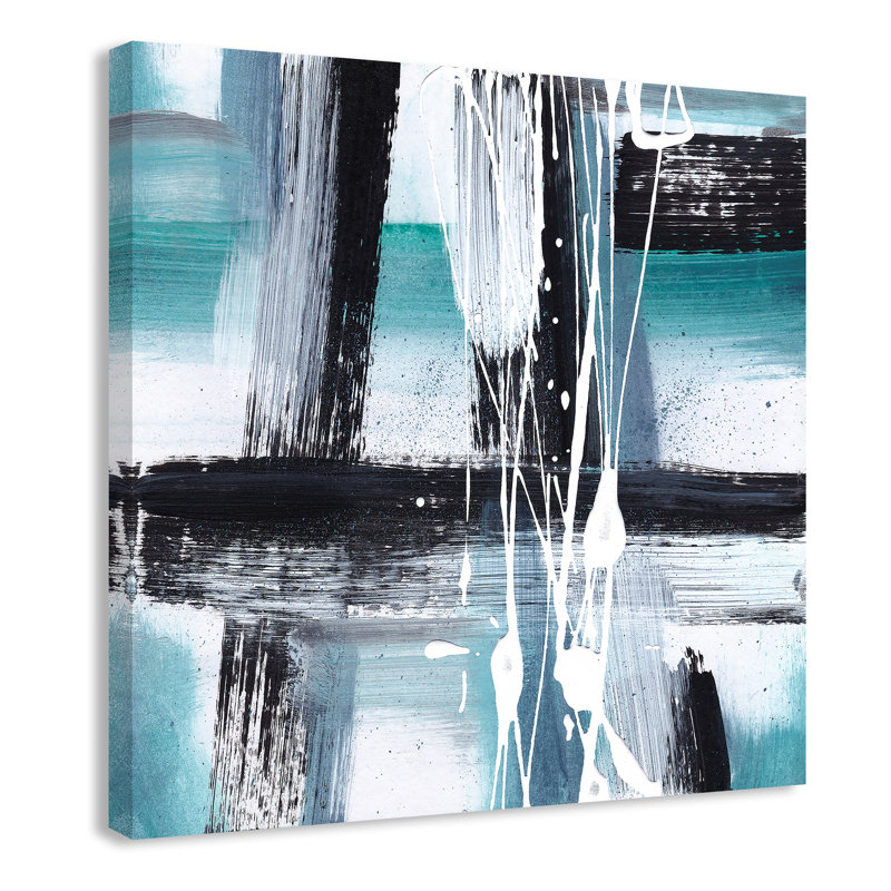 Expressions modernes - bleu sarcelle - peinture sur toile tendue, H 24 po x l 24 po x P 1,38 po