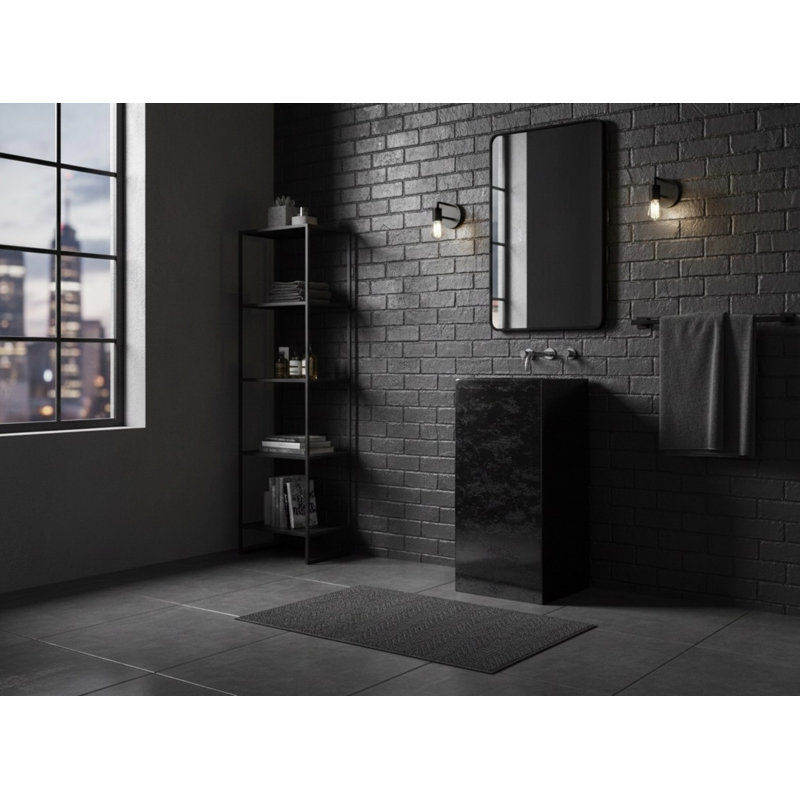 Vast Studio 33.5” Tall Textured Black Iron/Black Freestanding Pedestal Sink – Rectangular Basin with Metallic Luxury Finish & Modern Minimalist Spa-Inspired Design