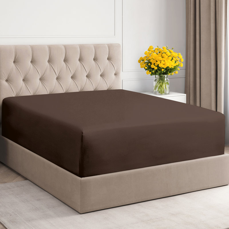 Extra Deep Pocket Fitted Sheet Only, Cooling & Breathable Bed Sheet, Soft, Fits 18–24 Inch Mattress, Twin, Brown