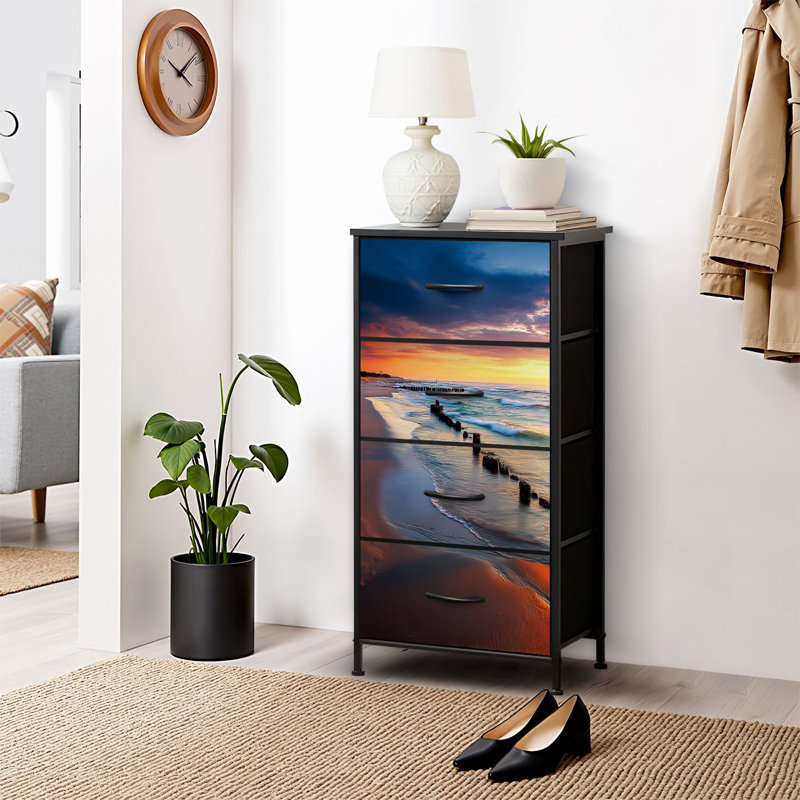 4 Drawer Dresser for Bedroom, Narrow Chest of Drawers, Wooden Top and Study Iron Frame 18"x37.5"-(WxH)