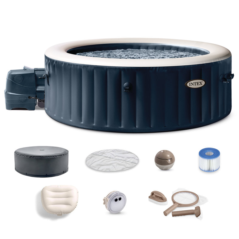 Intex 120 Volt 4 Person 140 - Jet Plastic Round Inflatable Hot Tub in Blue
