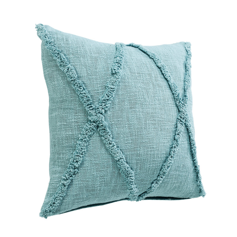 Blue Tufted Cotton Square Throw Pillow Set