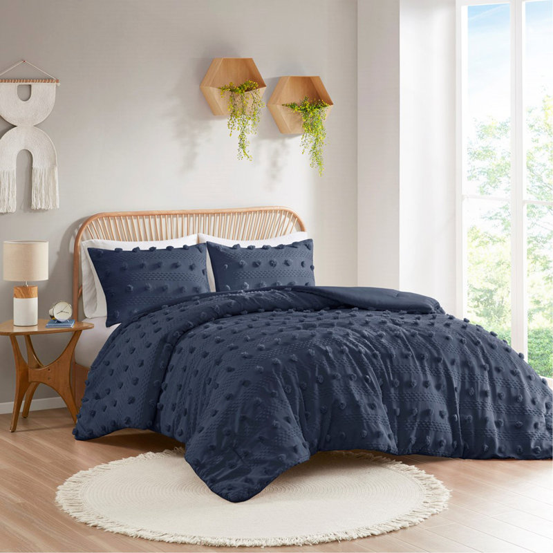Ensemble d'édredon Clip Jacquard, Édredon simple + 1 taie décorative, Marine