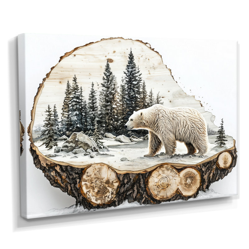 Ours polaire de Gerlando dans un paysage de forêt III - ours, art mural, H 16 po x l 32 po, Toile tendue