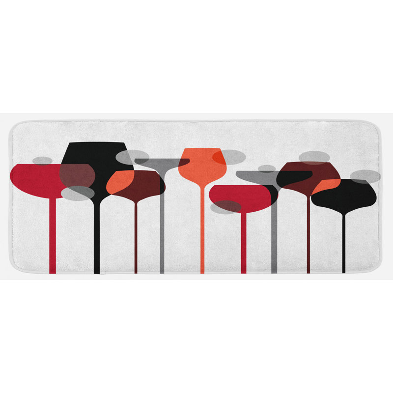 Tapis de cuisine abstrait à verres à vin avec des pointillés tapis de cuisine rouge gris moderne