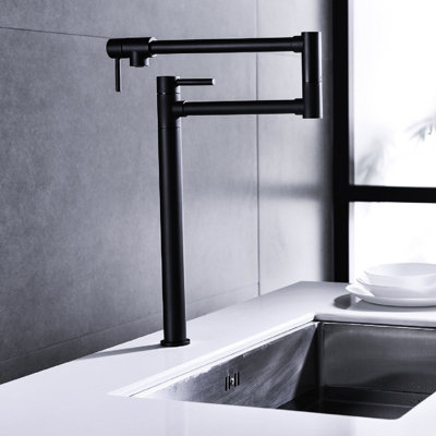 Robinet remplisseur de pot avec extension en noir mat - laiton, bras pour une utilisation pratique, poignées doubles pour régler le débit d'eau, robinet, dégagement contrôlé, corrosion et couche de surface