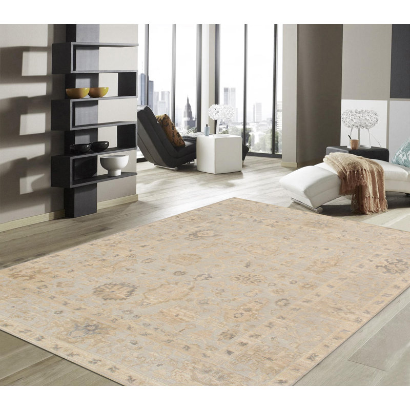 Oushak Hand-Knotted Blue Wool Area Rug, Rectangle 10'2" x 14'