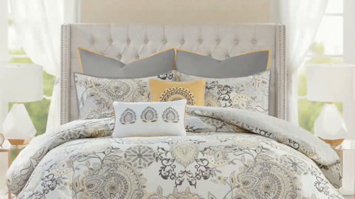 Botanical Floral Comforter Set King100% Cotton 3 Pieces Comforter Bedding  Set with 2 Pillowcases Beige Reversible Comforter Set Chrysanthemum Pattern