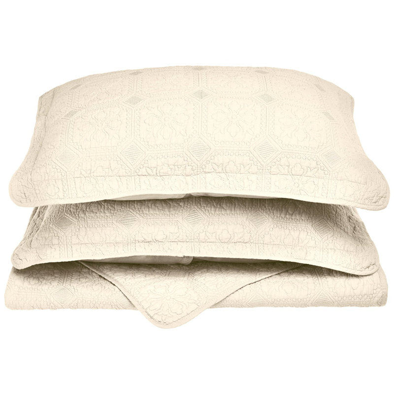 Ivory Full/Queen Reversible Cotton Quilt Set
