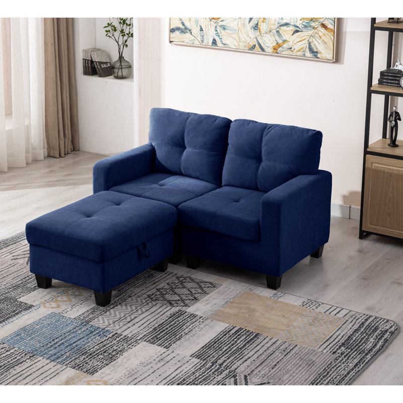 57" Wide Modular Sofa Loveseat with Ottoman, Dark Blue Polyester