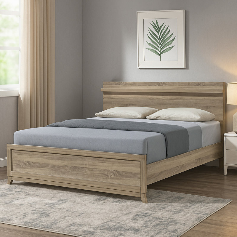Pied de lit à panneau Tily avec placages en bois brun naturel, Grand