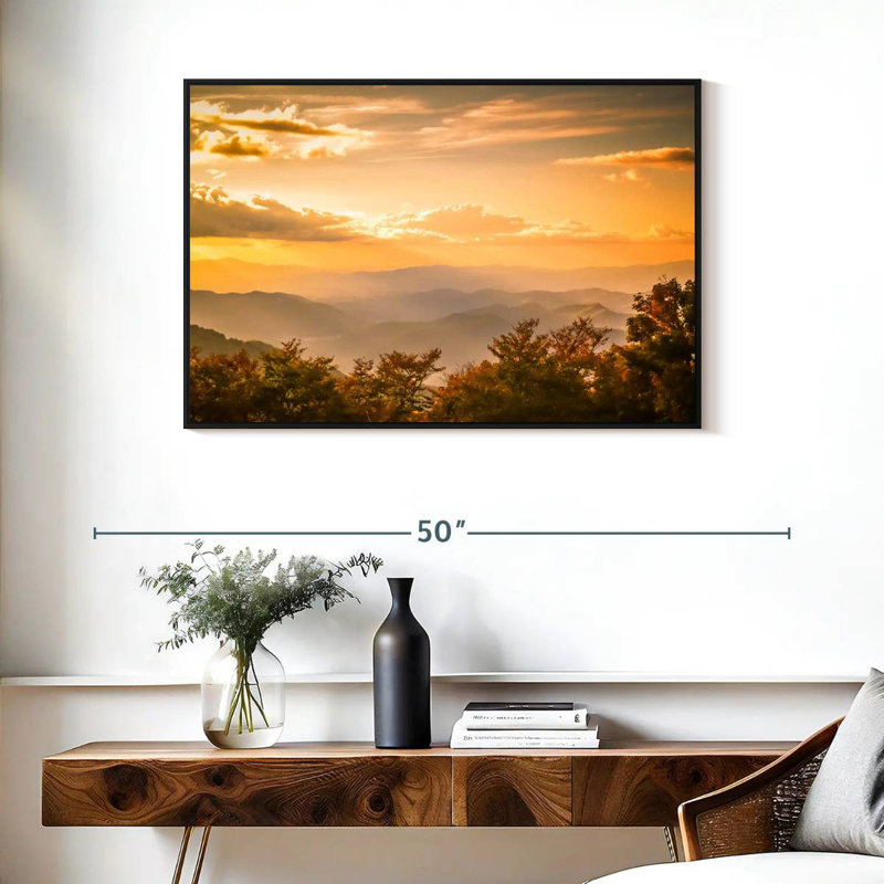 Blue Ridge At Sunrise, Floating Frame Black, 37" X 25"