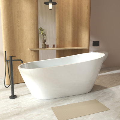 Freestanding Slipper Bathtub with Chrome Overflow & Drain, 67" Oval Design