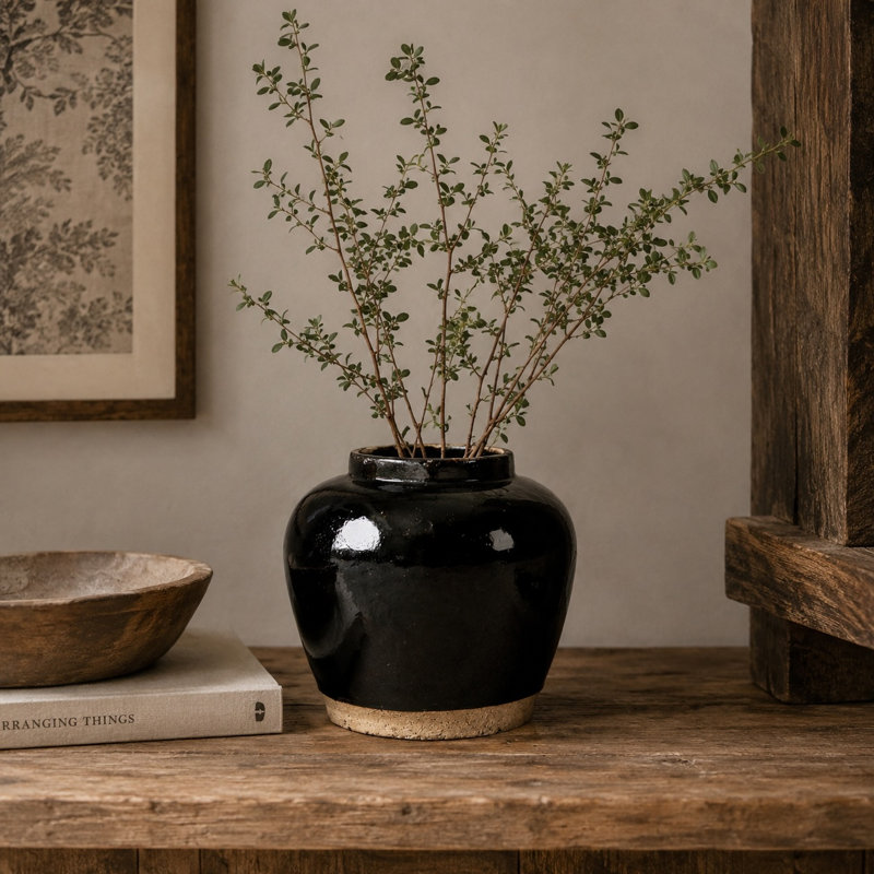 Black 9'' Indoor / Outdoor Porcelain Floor Vase, 9" H x 9" W x 9" D