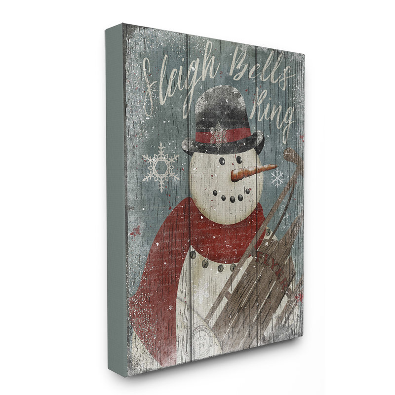 « Sleigh Bells Ring Snowman », impression, H 20 po x l 16 po, Toile tendue