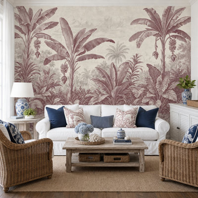 Papier peint tropical avec motif de feuilles de bananier amovible